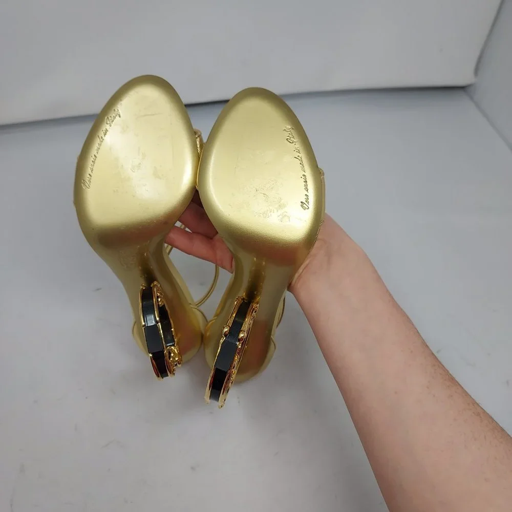 DOLCE&GABBANA Sculpted-Heel Metallic Leather Sandals - Picture 3 of 10